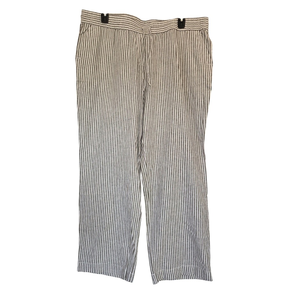Talbots Pants Pull-On Striped Linen Blend Womens‎ 2X Grey NWT